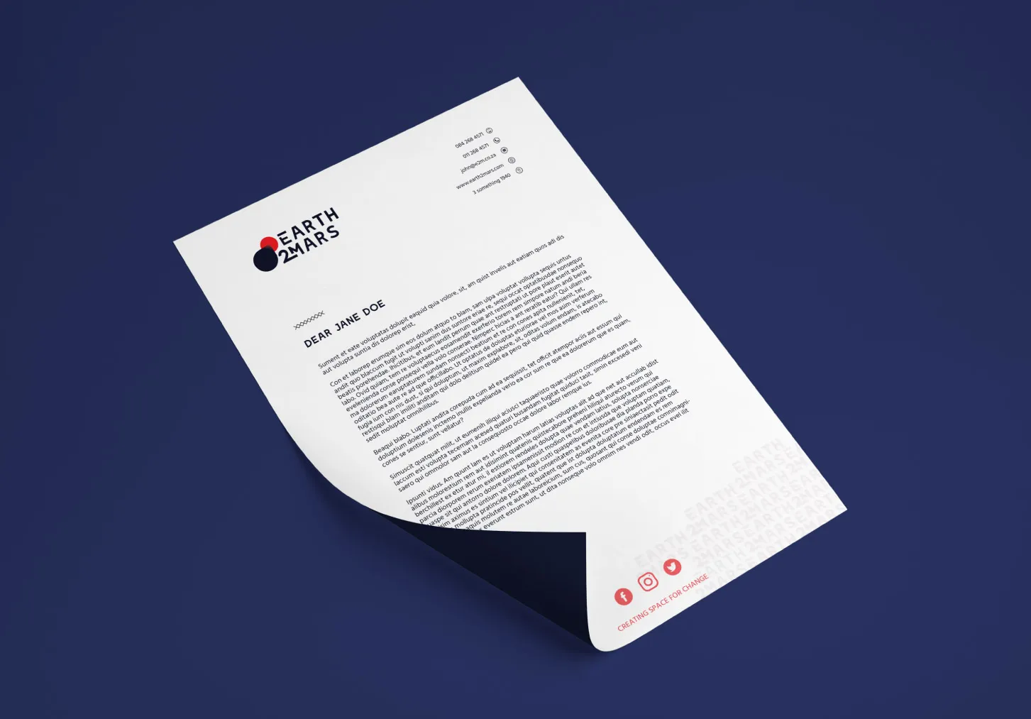 Custom designed letterhead.