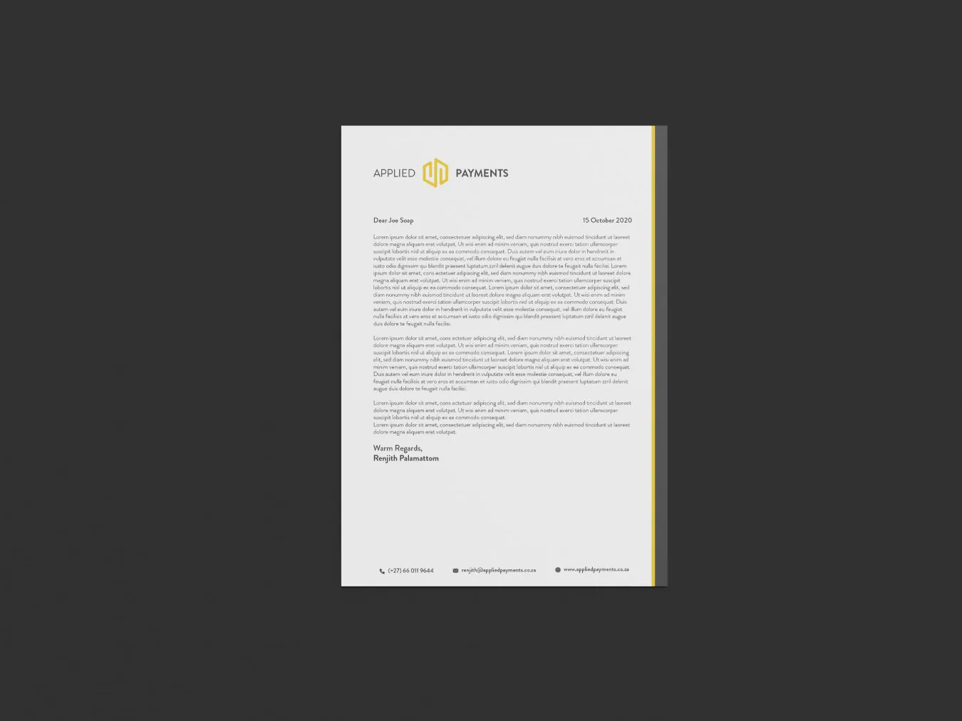 Custom letterhead design for Applied Payments