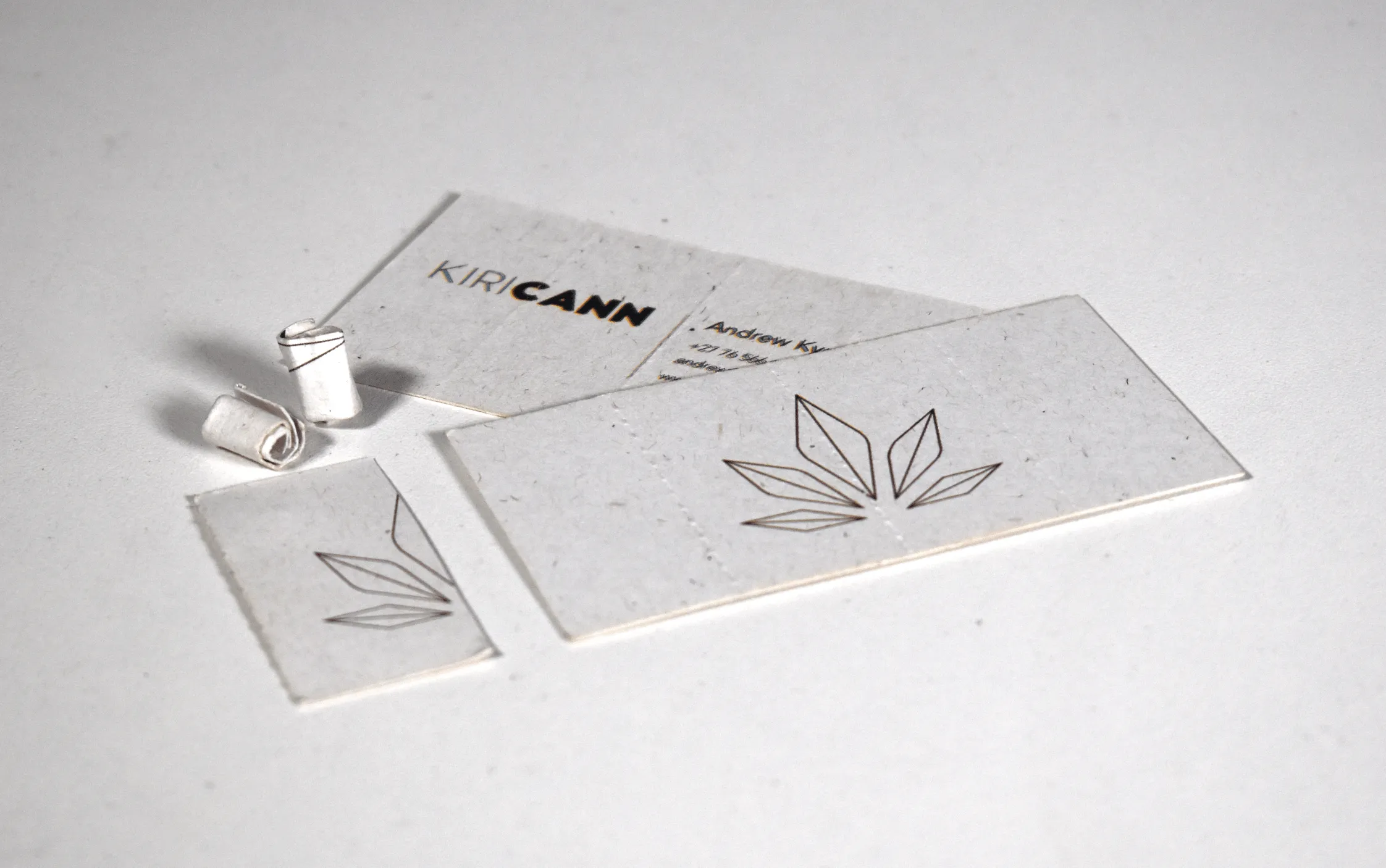 A business card custom designed to be used as a cigarette filter for Kiricann.